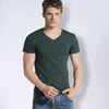 Camiseta Masculina Manga Curta Transfronteiriça, Gola V, Cor Lisa Branca, Corte Slim, Roupa de Baixo de Verão, Camada Base Branca