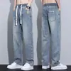 Jeans para Hombre Marca de Moda Pantalones Sueltos de Pierna Recta 2026 Verano Delgados Estilo Americano Cordón Casual Pantalones de Verano para Hombre
