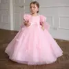 Vestido tutú rosa de nuevo estilo para niñas, vestido de princesa para fiestas de cumpleaños, atuendo de anfitriona y para actuaciones, vestido de manga abullonada