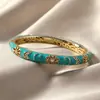 Novo Bracelete de Porcelana Esmaltada Azul e Branca Estilo Chinês para Mulheres, Incrustado com Diamantes, Banhado a Ouro, Bracelete Aberto Vazado, Joia de Mão de Luxo Leve Estilo Nacional