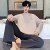 Pijamas populares de algodón puro para hombre, manga larga para primavera y otoño, nuevo conjunto de ropa de casa de otoño para hombre 2026, talla grande, se puede usar fuera