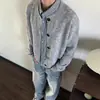 Cardigan suéter versátil e relaxado com gola redonda estilo retrô Cleanfit, suéter casaco estilo preguiçoso macio e aconchegante com gola henley para o inverno