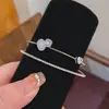 Estilo Lujo Ligero Europeo y Americano Pulsera Abierta de Doble Capa Cuadrada Calabaza con Lazo de Zirconia Joyería de Nicho Elegante de Alta Gama para Mujeres