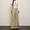 Jeans feminino estilo americano 2026 novo modelo tendência na cor cáqui, cintura baixa, retrô, solto, não apertado, calça levemente flare