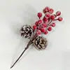 Decoração de Natal Galhos com Frutas Vermelhas e Pinhas com Efeito Geada Flores Artificiais de Frutas Galho Guirlanda Acessórios DIY Buquê de Natal
