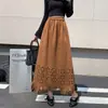 Falda hueca de gamuza marrón para mujer, falda de paraguas holgada de cintura alta adelgazante línea A para otoño e invierno, falda de pastel esponjosa