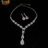 Brincos Pingente Gota d'Água com Strass Estilo Coreano, Corrente para Clavícula da Moda Versátil, Conjunto de Joias de Luxo Leve de Alta Qualidade