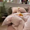 Conjunto de cama listrado rosa minimalista de quatro peças, 100% algodão, modelo novo 2026, capa de edredom, lençol, conjunto de cama de três peças 4