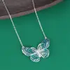 Plata de Ley 925 Gota de Pegamento Gota de Aceite Artesanía Mariposa Cadena para Clavícula Collar Moda para Mujer Simple Corto Cadena para el Cuello Joyería