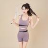 Roupas de ioga de correspondência de cores terno de roupa íntima esportiva de secagem rápida cintura alta levantamento de quadril calças de pêssego correndo sutiã esportivo à prova de choque de fitness