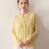 Suéter de Lã Fina Worsted Feminino Gola Redonda Cardigan de Botão Único Cor Sólida Simples Jaqueta de Tricô Suéter Manga Longa