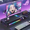 Suporte ajustável em altura para computador de sala de e-sports, suporte para monitor, prateleira de armazenamento para mesa, organizador de teclado para mesa, suporte para tela