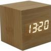 Reloj despertador multifuncional de madera, reloj LED, reloj cuadrado simple de escritorio, pantalla de hora y temperatura