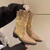 Botas de Moda Elegantes Estilo Francés para Mujer Primavera y Otoño Botas Martin Estilo Británico Nuevo Retro Puntiagudas Vaqueras Occidentales
