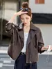 Chaqueta de cuero genuino de alta gama Haining para mujer, colección primavera/otoño 2026, piel de oveja, talla petite, chaqueta de cuero de corte holgado, prenda exterior casual