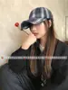 Serie Miu ~ Gorra de Béisbol Cuadros Súper Azul Marino Coreano para Mujer con Circunferencia de Cabeza Grande y Rostro Visible Estudiantes de Primaria Pareja Casual Pico de Pato