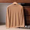 Suéter de Cashmere 100% Puro de Luxo para Homens, Fio Floral, Gola Semi-Alta, Casual de Negócios, Tricô de Caimento Solto, Camisa de Base