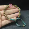 Pulseira de Contas Budistas Tecidas de Grãos de Arroz e Sândalo Verde Borboleta Rosa Estilo Fresco Acessórios de Joias Presentes