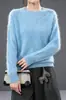 Suéter de Punto Fleece con Cuello Redondo de Cachemira para Mujer, Estilo Otoño e Invierno, Lana Merino Australiana, Suéter Holgado y Suave