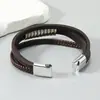 Pulsera de Cuero Tejida a Mano Creativa Personalizada, Estilo Retro Artístico, Cierre Magnético Simple, Nueva Joyería de Moda Europea y Americana