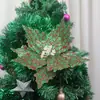 24cm Decorações de Natal Flores de Natal Decoração de Árvore de Natal Guirlanda de Rattan Recortes Tecido com Pó Dourado Flores de Seda Flores Artificiais