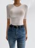 Camiseta Básica Simple de Moda de Cuello Redondo y Manga Media Verano Nueva Deseo Puro Stretch Ajuste Ceñido Top Base para Mujer