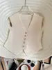 Top de Malha sem Mangas Estilo Francês com Botões de Fileira Única, Colarinho Reversível Falso para Afinar o Corpo, Slim Fit de Luxo Leve para Mulheres, Fornecimento Direto de Fabricante Transfronteiriço