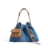 2025 Nova Bolsa Tote de Jeans Couro Genuíno Design de Nicho Moda de Luxo Simples Nova Bolsa Transversal