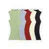 Ropa exterior de punto sin mangas de estilo coreano minimalista de alta gama, cuello alto ajustado, para mujer, con un estilo de chica popular.