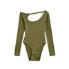 Mono de pierna larga con cutout de un hombro y forro polar para mujer, estilo 'Hot Girl', para Otoño e Invierno, sin espalda, sexy, ajustado, como base, camiseta