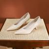 6982-2 Sapatos de Salto Alto Bico Fino de Couro Envernizado Ponto Francês Outono Novo Simples Sapatos para o Trabalho Sapatos de Salto Agulha Sapatos Femininos