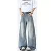 Jeans Masculino Americano High Street com Juntas de Bambu Lavado à Água Desgastado Primavera/Outono 2025 Calças Longas Largas Soltas Em Estoque Dropshipping