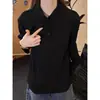 Sudadera tipo polo retro americano gris floral para hombre, temporada de primavera, cuello Henry, camiseta de manga larga con patchwork, camiseta interior de alta resistencia