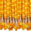 Guirnalda de Caléndula con Colgantes de Campana, Cadena de Flores Decoración de Boda India, Cadena de Flores Decorativas de Plástico Día de Muertos Mexicano