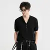 Nueva Camiseta de Punto Casual de Verano con Cuello Henly de Manga Corta Diseño de Textura de Punto Trenzado Retro Ajuste Delgado Camiseta para Hombre