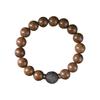[Grátis] Pulseira de Madeira Redonda com Contas de Madeira Retro Mori Nicho 12mm Seis-Dao com Meteorito Prateado Yaoshi