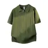 Nueva Camisa Polo de Seda Hielo de Gama Alta para Hombre 2026, Camiseta Casual de Negocios de Manga Corta, Camisa de Punto Transpirable con Cuello Campana para Verano