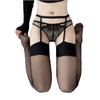 Meias-calça com Suspensório Feminina Plus Size, Estilo Fino Primavera e Verão, Meias Sexy com Borda Vermelha, Meia-calça Peça Única Preta Pura Seda com Abertura no Gancho, Sem Tirar