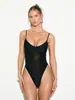 Body de Malla Transparente de Color Sólido con Parches para Verano, Ajustado, Adelgazante, Moldeador Corporal, Ropa Interior Sexy, Mono