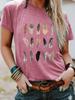 Estación independiente de Amazon Camiseta de talla grande holgada de manga corta con cuello redondo y estampado de plumas europeas y americanas comercio exterior transfronterizo