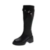 Botas de Cuero de Suela Gruesa de Tacón Alto hasta la Rodilla para Mujer 2026 Otoño/Invierno Nuevo Estilo Botas Largas Negras Tacón Grueso High Top Botas Martin Knight