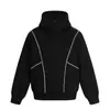 Sudadera Cardigan Retro Americano de Cuello Alto Medio con Capucha para Hombre y Mujer Otoño e Invierno Nueva Silueta Puntada Decorativa Estilo Perezoso Chaqueta con Cremallera