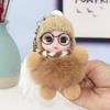 Boneca Estilo Menina Fofa Olhos Novo Cabelo de Coelho Rex Artificial Acessórios Chaveiro Boneca Pingente Decorativo para Mochila de Estudante