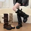Botas de cano alto e na altura do tornozelo para mulheres, estilo francês e britânico, coleção outono 2026, fivela de cinto retrô, bota de cano alto