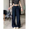 Jeans Feminino Azul Escuro Cintura Alta Aparência Slim Novo para o Início do Outono Estilo Americano Calça Reta de Perna Larga Solta Calça Longa
