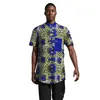 Camisa masculina de algodão com manga curta em tecido wax africano tingido com cera Ankara fornecimento atacadista de e-commerce transfronteiriço