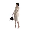 Elegante y femenino, sexy vestido suéter largo hasta la rodilla, ajustado y que realza la figura, vestido de punto bodycon para mujer en otoño e invierno