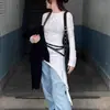 Actual - Versión Correcta de la Camiseta Coreana Dongdaemun de Manga Larga Ajustada con Dobladillo Irregular y Nudo