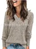 Amazon Wish Popular Transfronterizo Europeo y Americano Comercio Exterior Ropa de Mujer 2026 Manga Larga Cuello en V Tejido de Canalé Cepillado Camiseta
