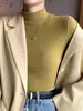Camiseta Base de Punto de Cuello Alto Medio H329 para Mujer, Nuevo Estilo Otoño e Invierno, Suéter Pulóver Negro y Blanco con Cuello Medio Elegante y Mangas Largas